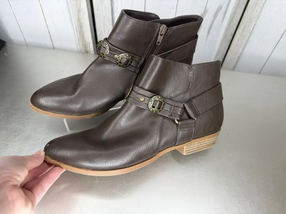 GH Bass Savannah Women's Bootie Brown Faux Leather Western Zip Side Size 9